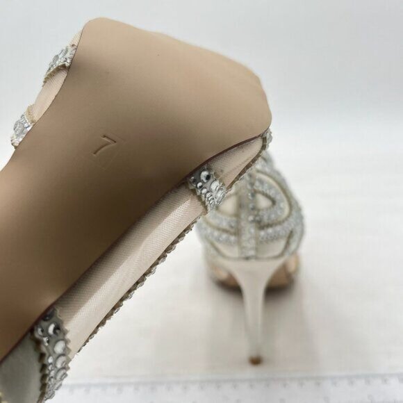 XYD Silver Women Pointy Toe Crystal Studded Bridal Pumps High Heel - Picture 5 of 7
